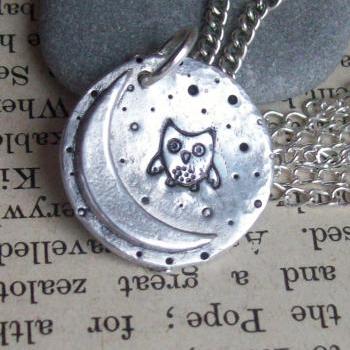 Owl and the Moon - Fine Silver Necklace